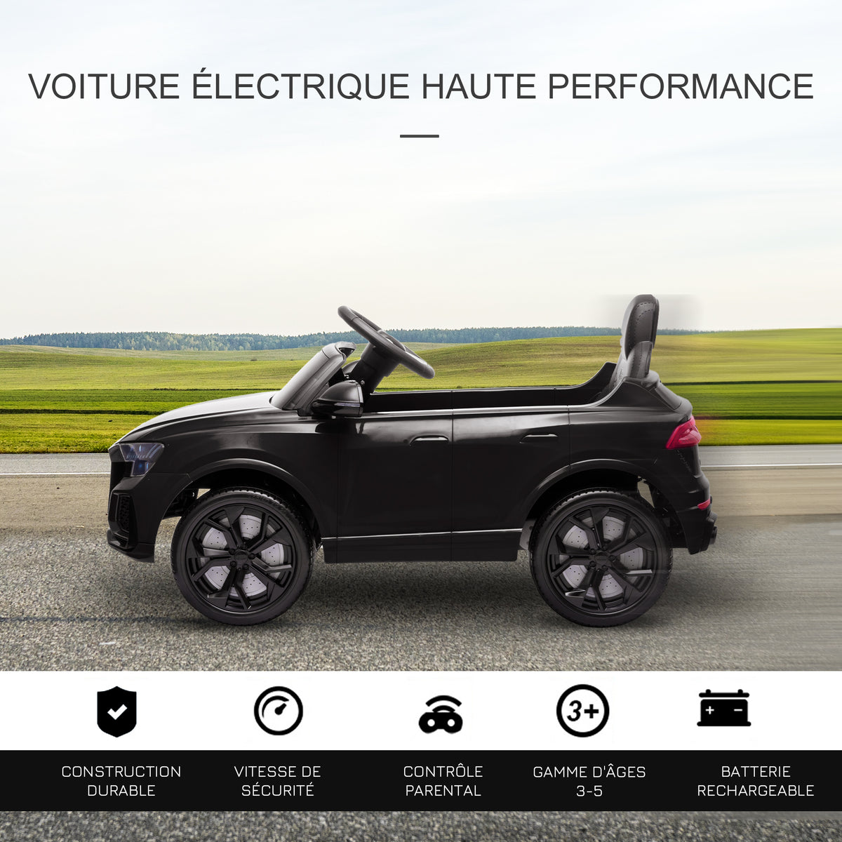 Voiture électrique enfants sous licence Audi RS Q8, véhicule électrique avec télécommande, USB, Bluetooth, noir-3