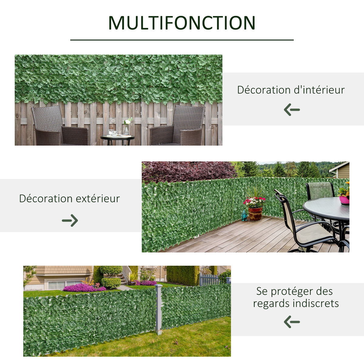 Haie Artificielle Brise-Vue décoration Rouleau 3L x 1H m Feuillage réaliste Anti-UV Vert-4