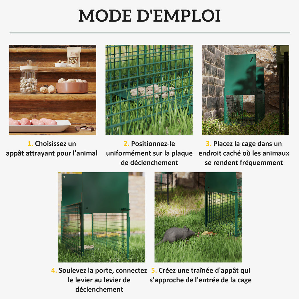Cage attrape animaux nuisibles acier 2 entrées dim. 80 x 25 x 30 cm vert foncé-3