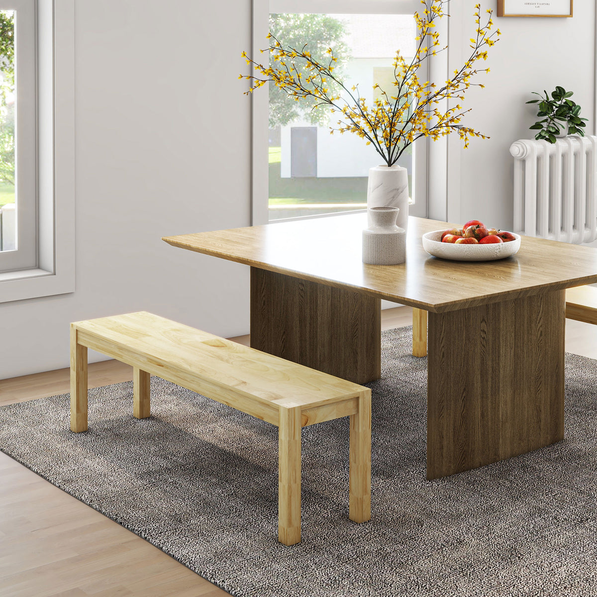 Banc de cuisine en bois massif 3 places, banc de salle à manger, charge 330 Kg, 150 x 33 x 45 cm, bois naturel-6