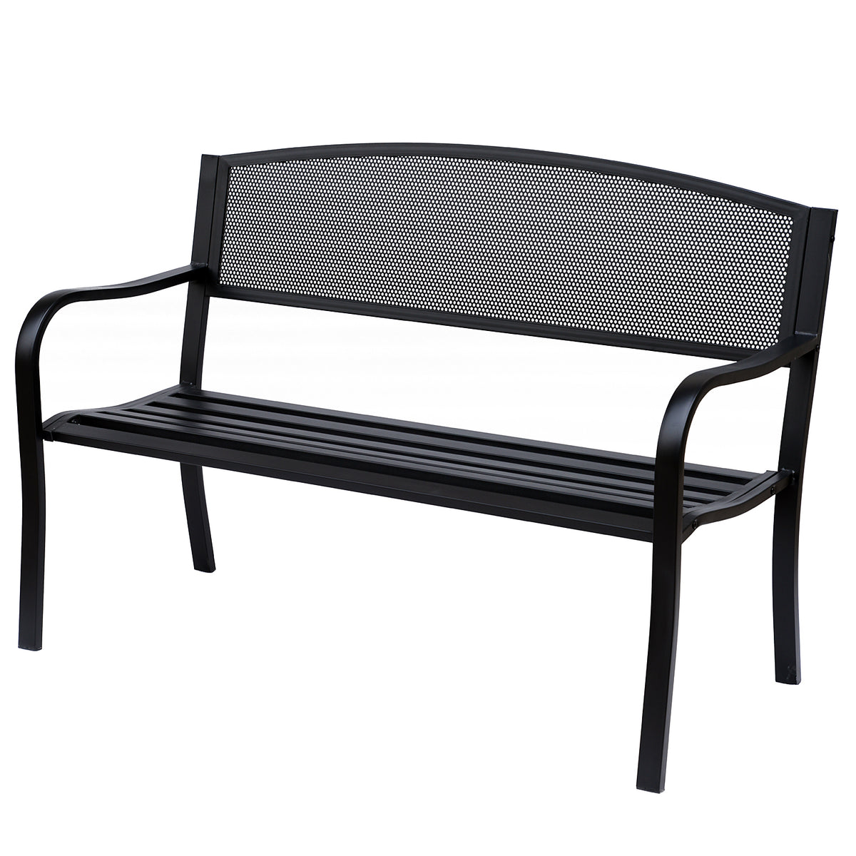 Banc 3 Places de Jardin terrasse Style Contemporain 127L x 60l x 87H cm métal époxy anticorrosion Noir-0
