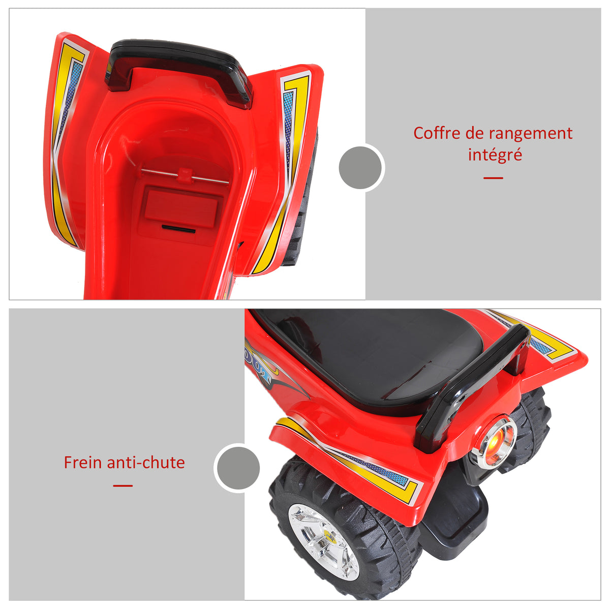 Porteur Enfants Quad 12-36 Mois dim. 60L x 38l x 42H cm Effets Lumineux et sonores Rouge Noir-6