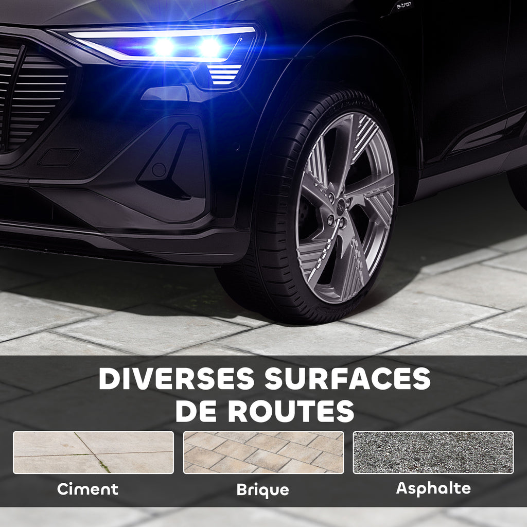 Voiture électrique enfants sous Licence Audi e-tron Sportback, véhicule électrique 12V Max. 5 Km/h avec télécommande 2,4G, phares LED, musique, klaxon, port USB, MP3, noir-7