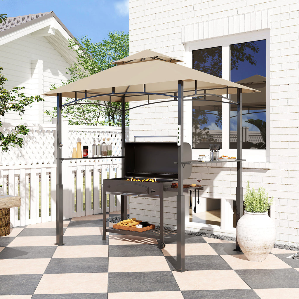Tonnelle de barbecue à deux niveaux auvent de réception pour jardin avec lumière LED 243 x 148 x 248 cm kaki-9