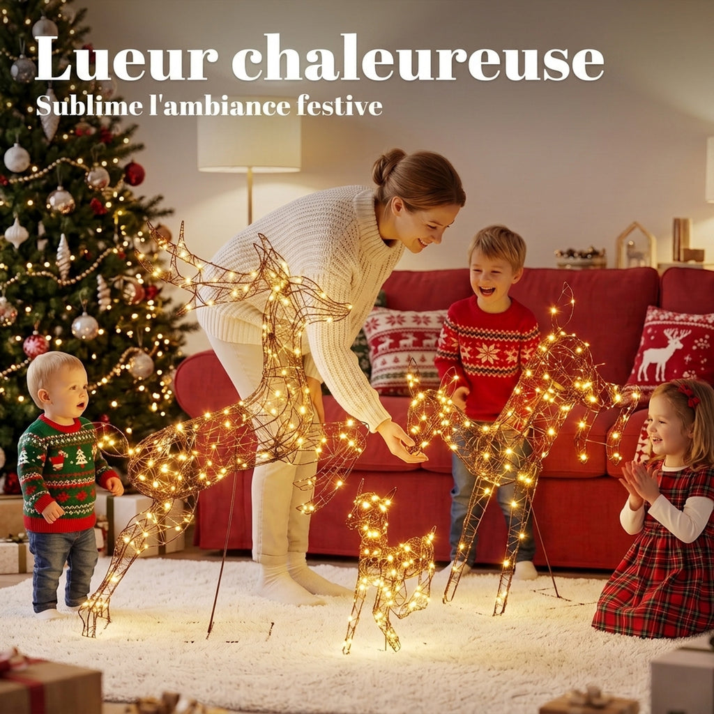Lot de 3 Rennes Lumineux Noël Extérieur 120 cm, Cerf Lumineux Noël avec 200 LED Blanc Chaud, 8 Modes et Minuterie-3