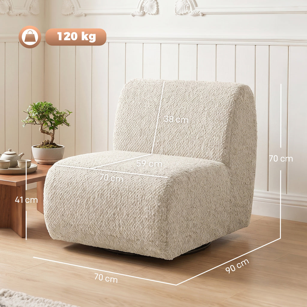 Fauteuil de salon pivotant 360°, canapé 1 place rembourré en chenille avec assise extra-large, rembourrage épais, beige-2