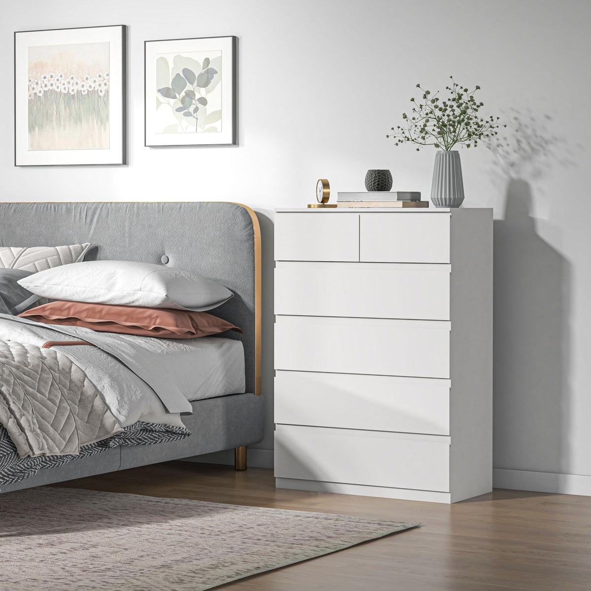 Commode 6 tiroirs meuble de rangement sans poignées design minimaliste 80 x 39 x 115 cm blanc-9