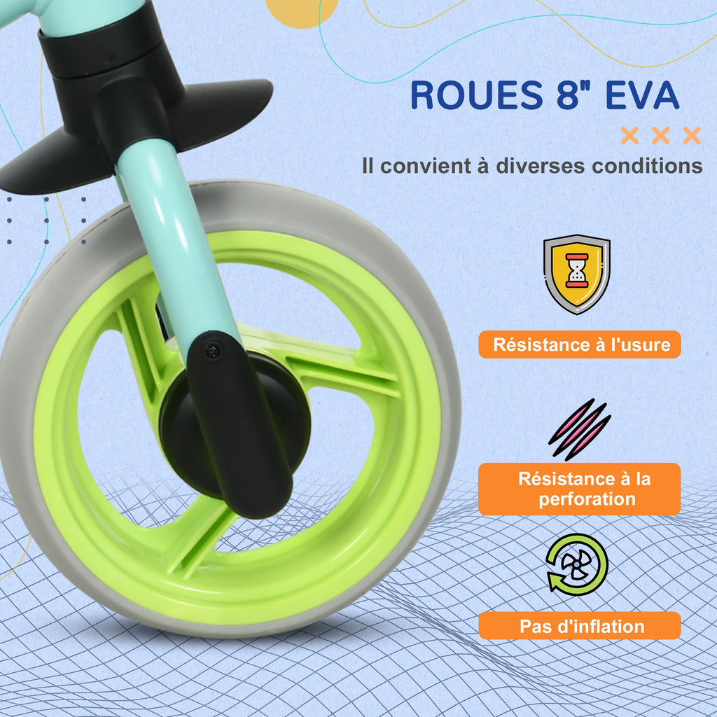 Vélo d'équilibre pour bébé siège réglable roues EVA jouet enfant pour bébé 18-48 mois pour garçons et filles vert-4
