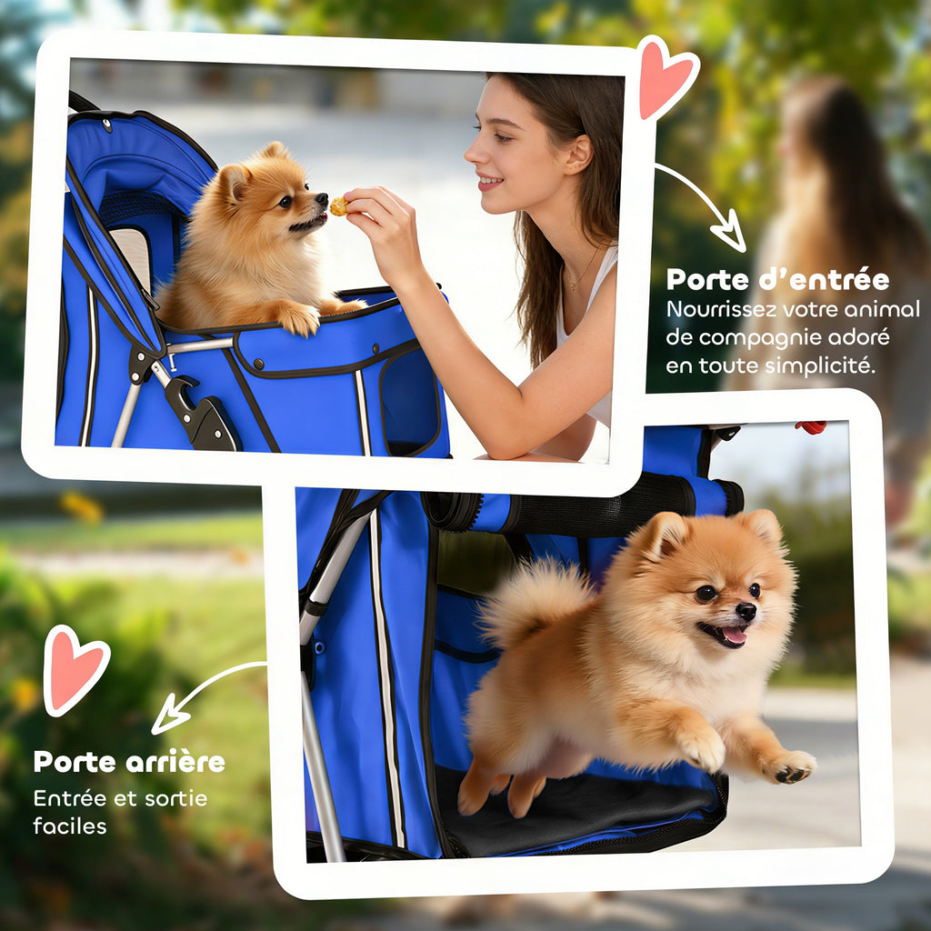 Poussette buggy pliable animaux porte-gobelet panier de rangement tissu 600D Oxford acier 75 x 45 x 97 cm bleu-6