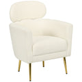 Fauteuil salon avec appuie-tête amovible, fauteuil crapaud en peluche teddy, pieds en métal, 71 x 65 x 90 cm, crème-0