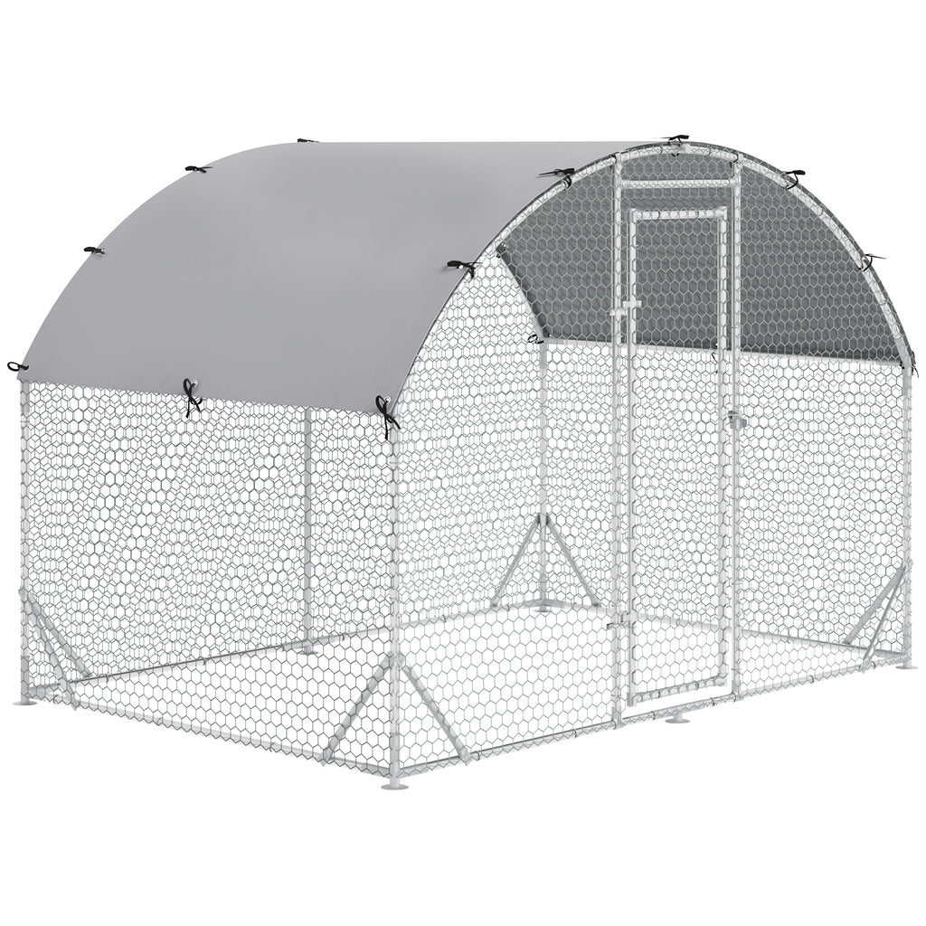 Grand enclos poulailler 5,32 ㎡ parc grillagé toit anti-UV porte verouillable 2,8 x 1,9 x 1,97 m argenté-0