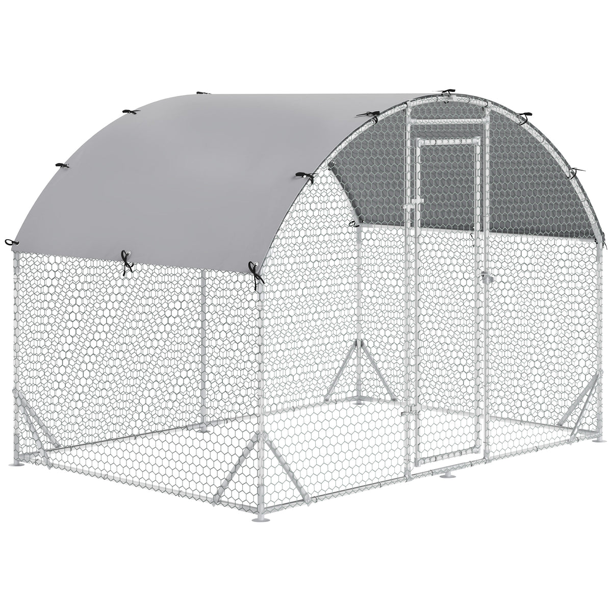Grand enclos poulailler 5,32 ㎡ parc grillagé toit anti-UV porte verouillable 2,8 x 1,9 x 1,97 m argenté-0