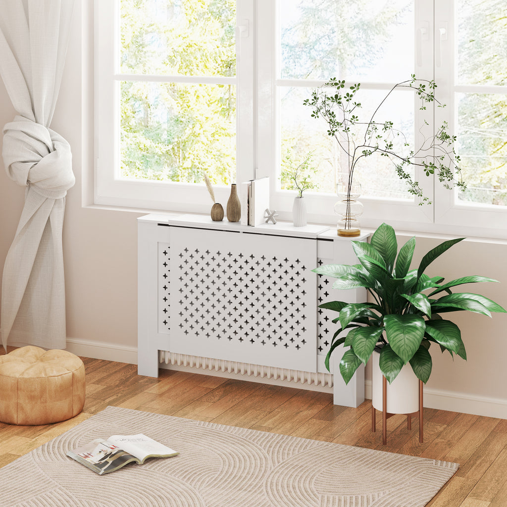 Cache-radiateur réglable Design Contemporain Longueur Extensible 136-200 x 21,5 x 91,7 cm Blanc-8