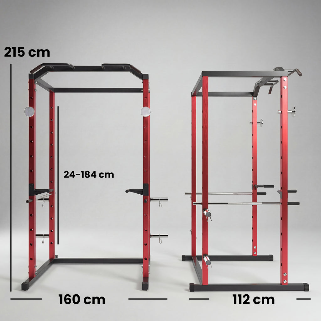 Station de Musculation Multifonction Acier Charge 460 kg, Barre de Traction, Rack de Squat, Dips, 160x112x215cm, Rouge-2