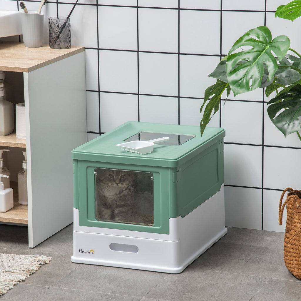 Maison de toilette pour chat pliable double porte battante et supérieure pelle fourni 47,5 x 35,5 x 36,7 cm vert-9