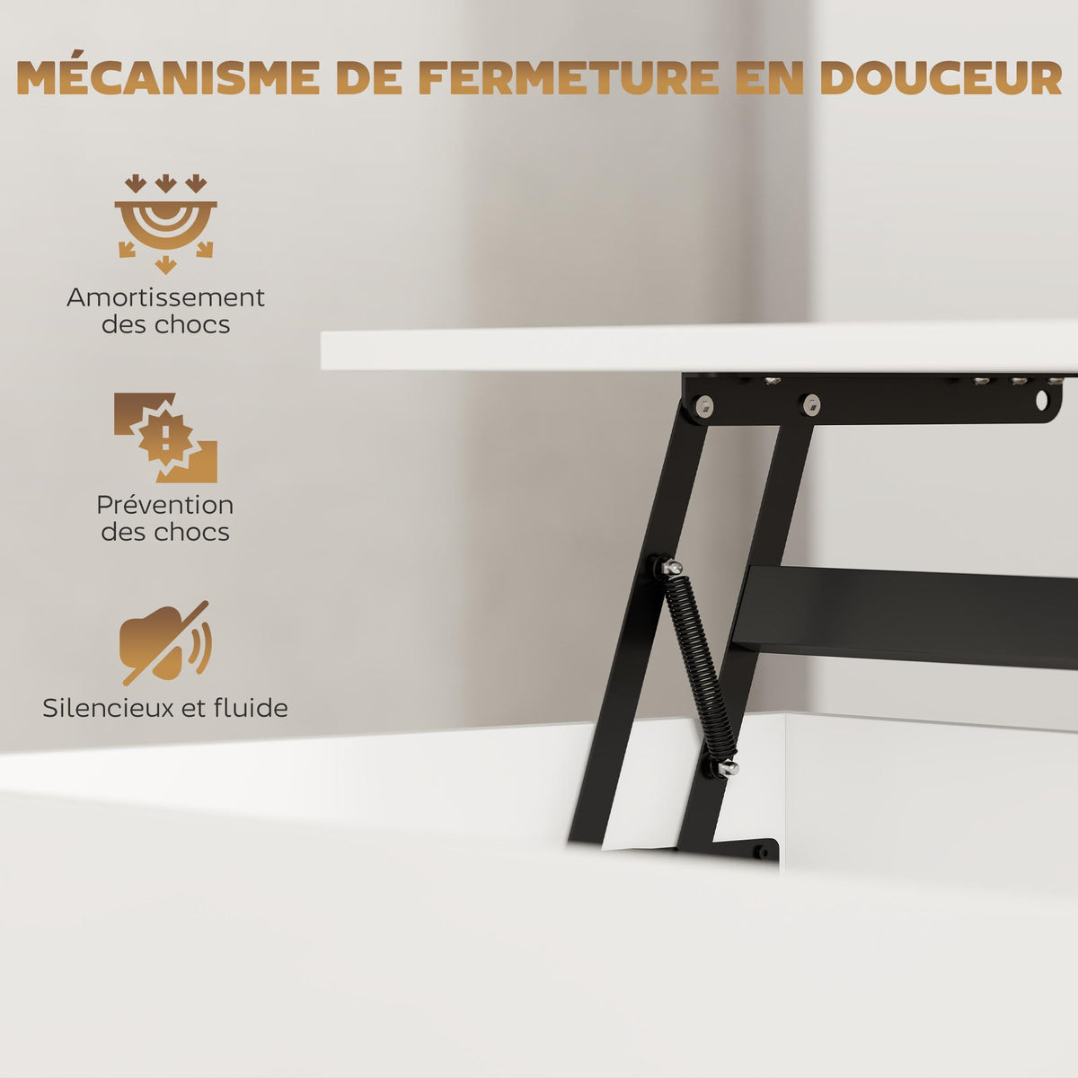 Table basse relevable, table de salon avec compartiment caché et 2 tiroirs, 100 x 50 x 44 cm, blanc-4