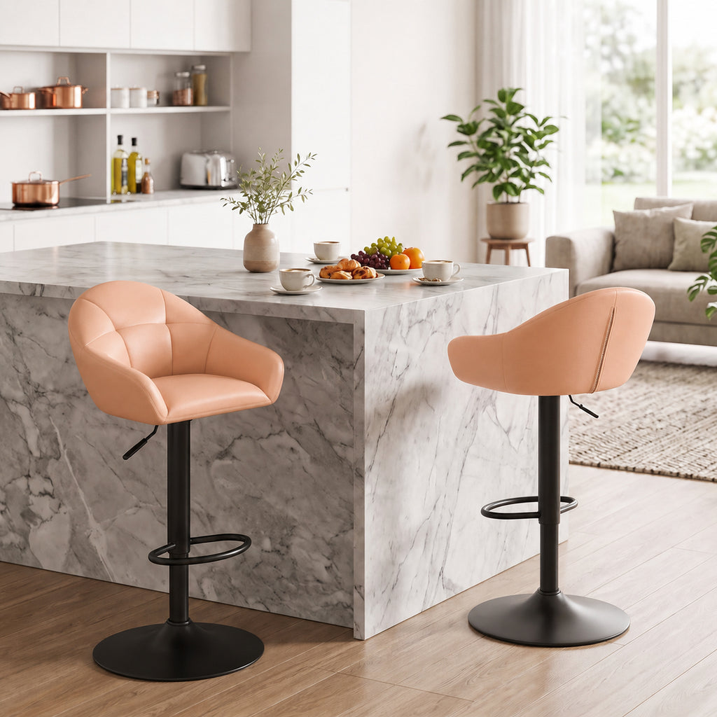 Lot de 2 Tabourets de Bar, Hauteur Réglable, Pivotant 360°, Dossier, Accoudoirs, Repose-Pieds, 49,5x48,5x108cm, Marron-8