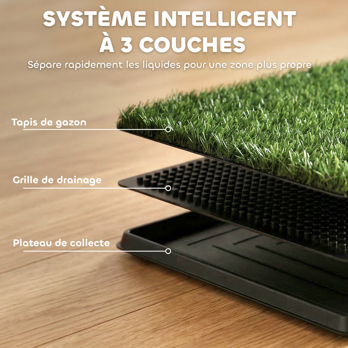 Toilette pour Chien avec 2 Tapis en Gazon Artificiel et Grille de Drainagec, Système Lavable, 63x50,5x3,5cm, Noir-4