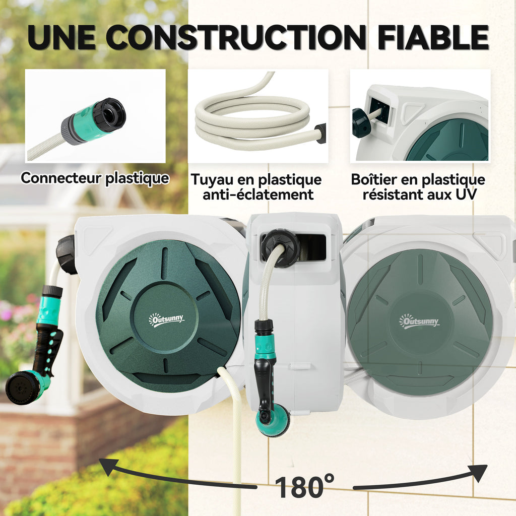 Enrouleur Tuyau Arrosage Mural 30 m x Ø 15 mm Dévidoir Automatique de Tuyaux d'Eau Rétractable Automatique gris-4