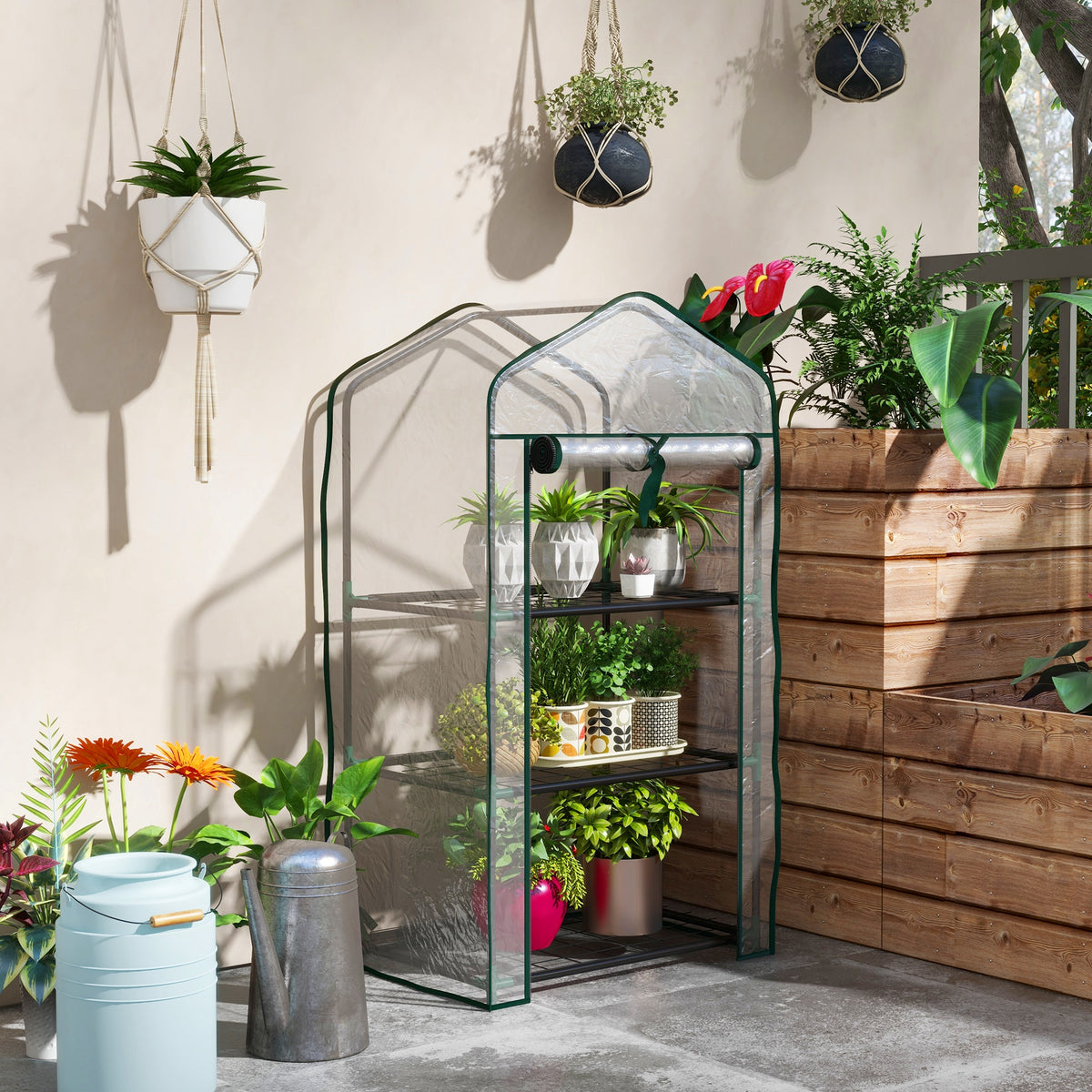Serre de Jardin étagère 3 Niveaux dim. 59L x 39l x 127H cm métal thermolaqué Vert transparent-1