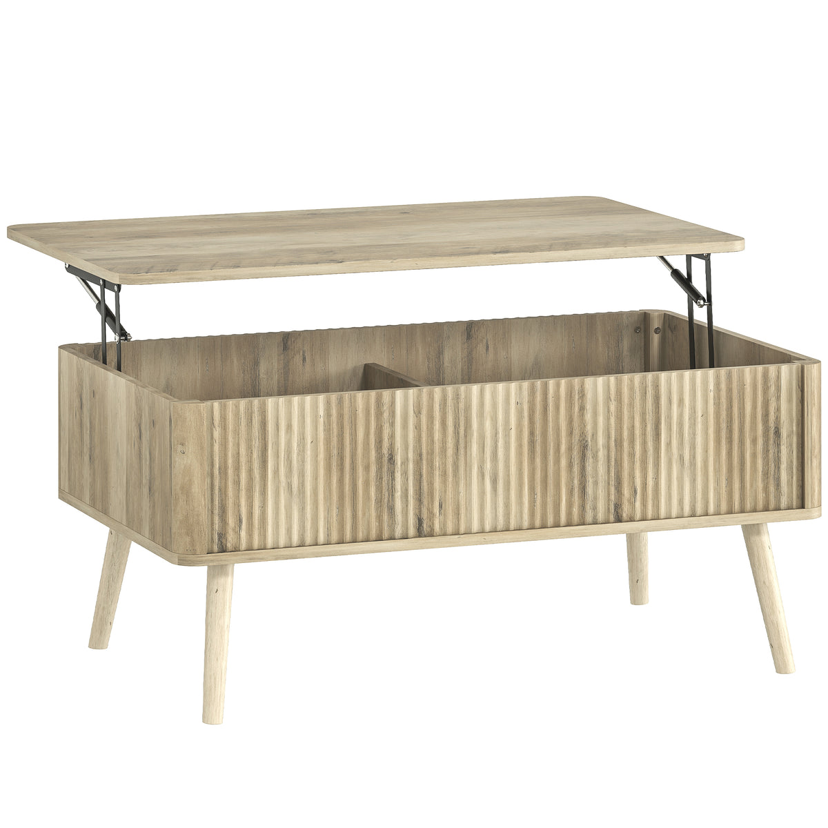 Table basse relevable, table de salon avec 2 compartiments cachés et pieds en pin, 91 x 56 x 43 cm, chêne-0