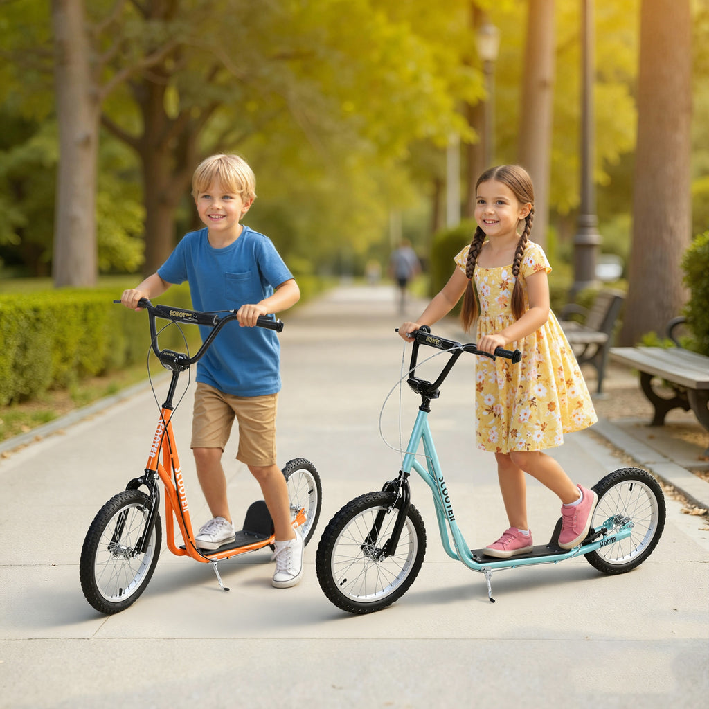 Trottinette patinette pour Enfants à partir de 5 Ans Grands pneus en Caoutchouc Guidon réglable poignée Frein et béquille Acier Charge max. 100 Kg Bleu-1
