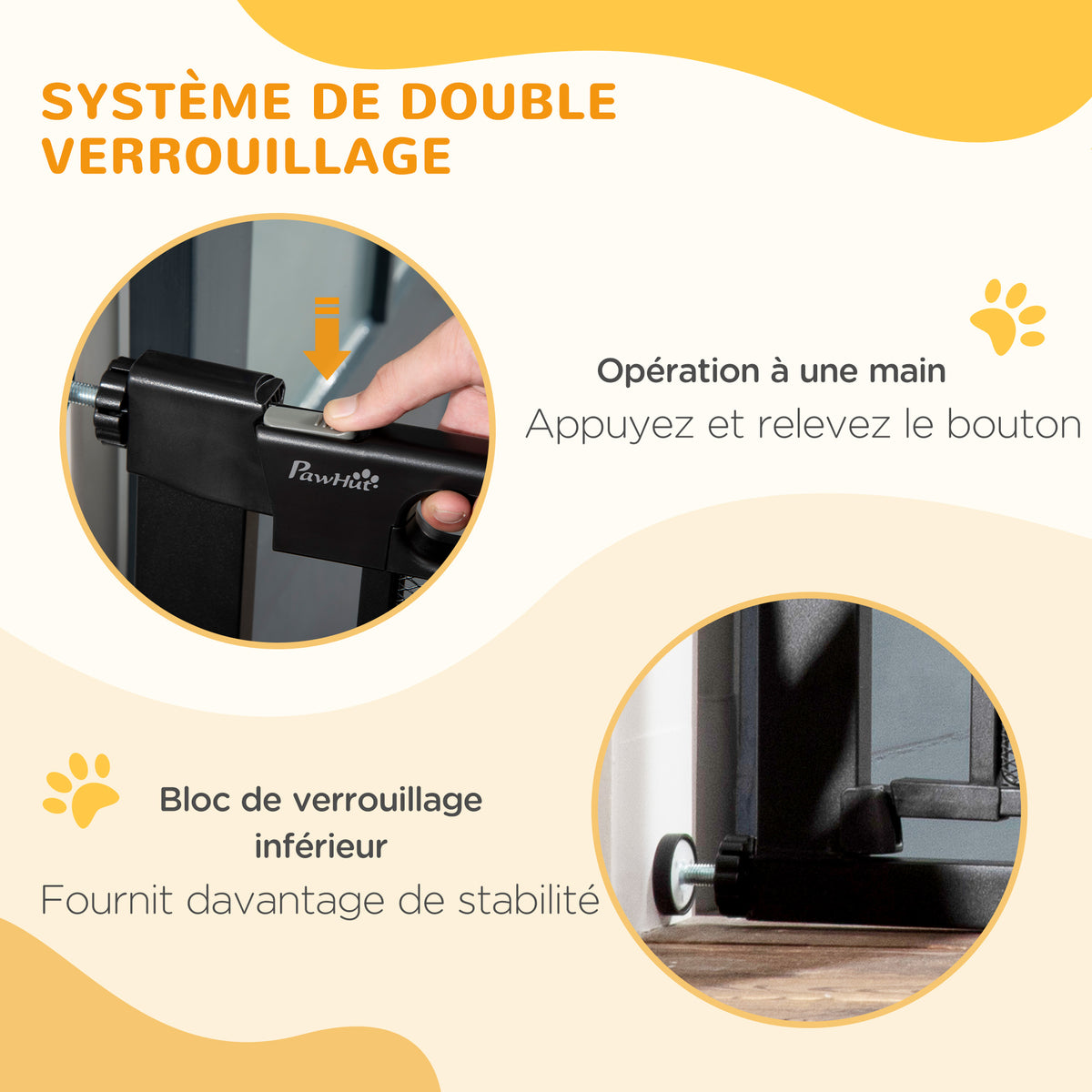 Barrière de sécurité pour animaux domestique avec fermeture automatique double verrouillage largeur 75-103 cm noir-3