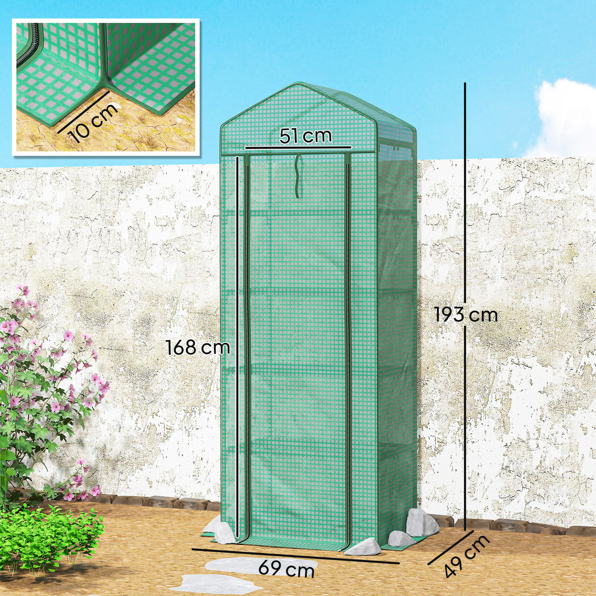 Serre de jardin balcon étagère serre 5 niveaux 0,69 x 0,49 x 1,93 m acier bâche amovible PE vert-2