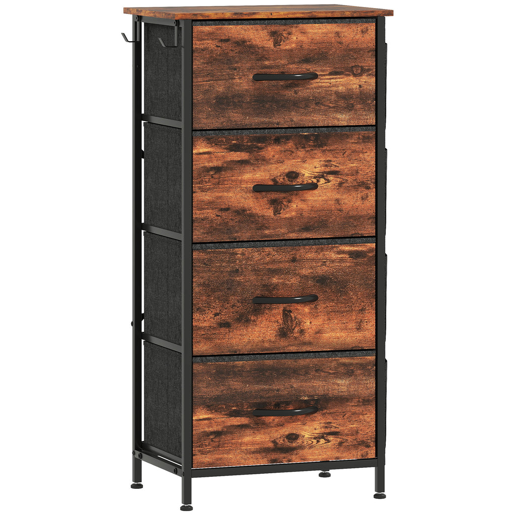Commode 4 tiroirs en tissu, meuble de rangement avec 4 poches, 2 crochets, structure en acier, 45 x 30 x 94,5 cm, marron-0