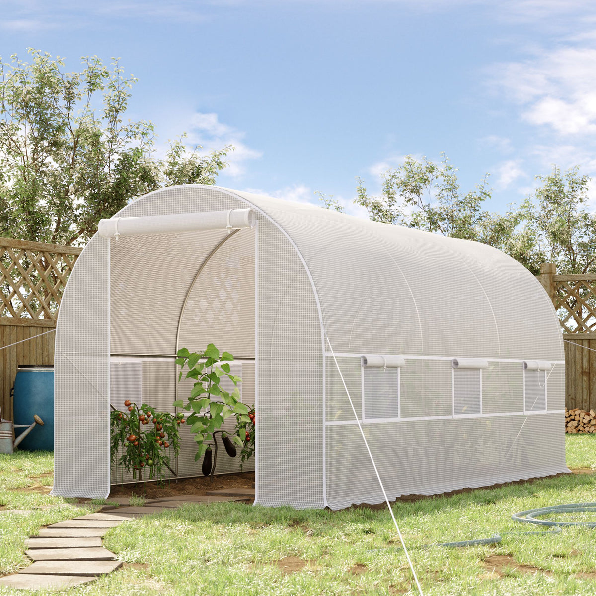 Serre tunnel de jardin 8m², serre de jardin tunnel avec porte et 6 fenêtres, bâche PE 140 g/m² 400 x 200 x 200 cm blanc-1