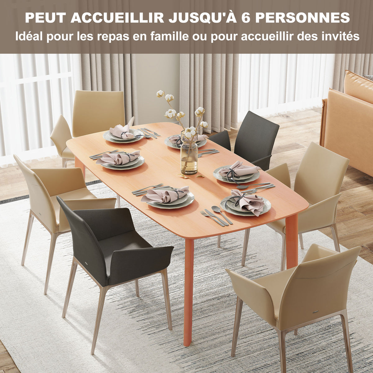 Table à manger rectangulaire pour 6 personnes table de cuisine 150 cm en bois massif 150 x 80 x 76 cm bois naturel-3