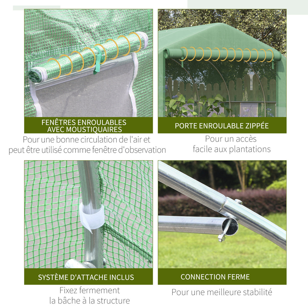 Serre Tunnel de Jardin Grande 3.5 x 3 x 2 m - 6 fenêtres et Porte zippée Enroulable - Acier galvanisé PE Haute densité Vert-4