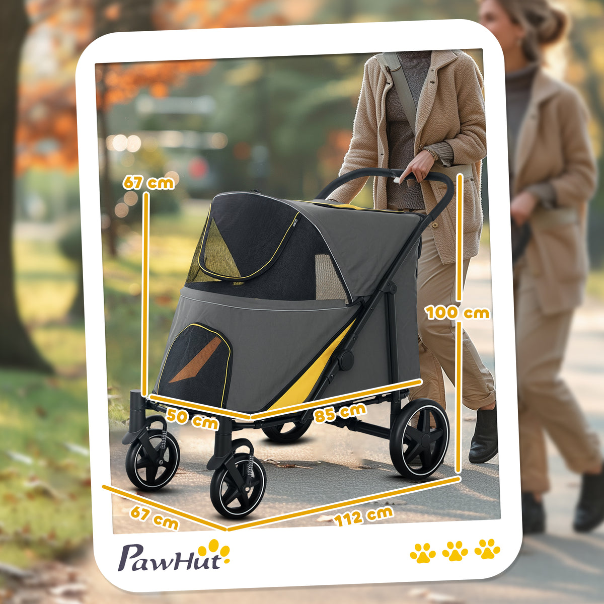 Poussette chien chariot pour chat 4 roues pliage en un clic laisse de sécurité charge 30 kg 112 x 67 x 100 cm gris foncé-2
