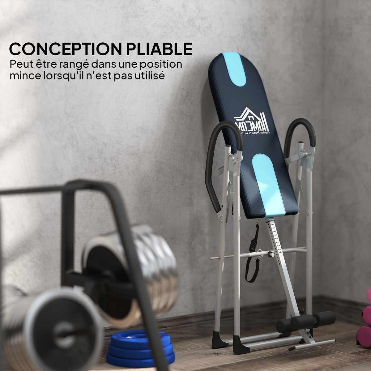 Table d'inversion de musculation pliable ceinture de sécurité réglable acier coloris argent noir-6
