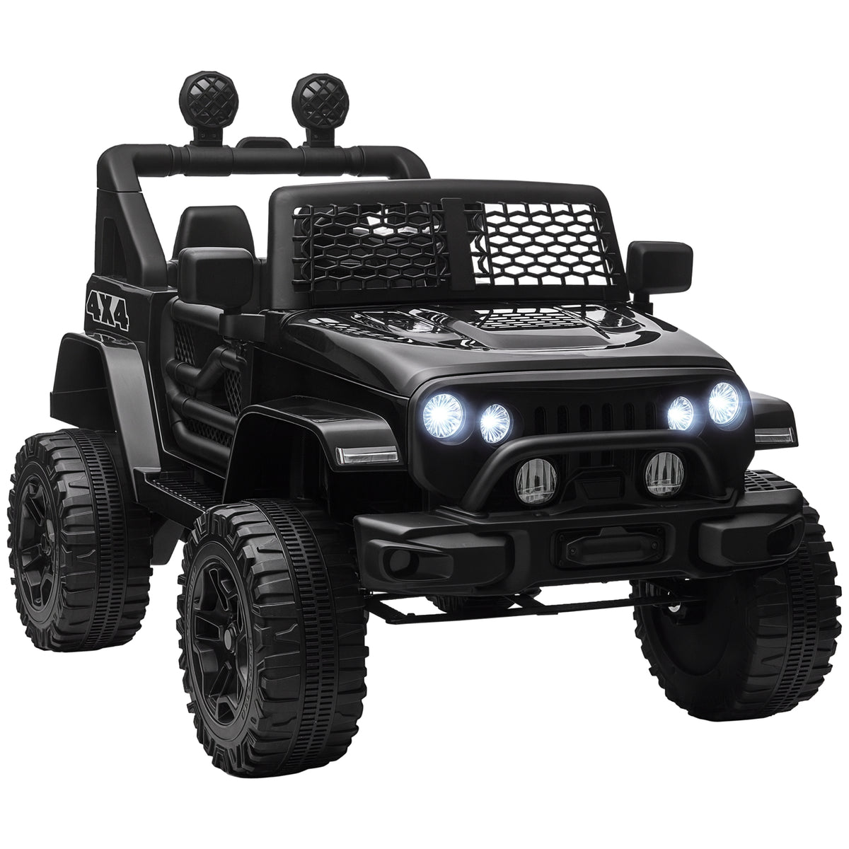 Voiture électrique pour enfants 12V avec télécommande, suspension à 4 roues, phares et klaxon, MP3, vitesse 3-5 km/h, pour 3-6 ans - noir-0