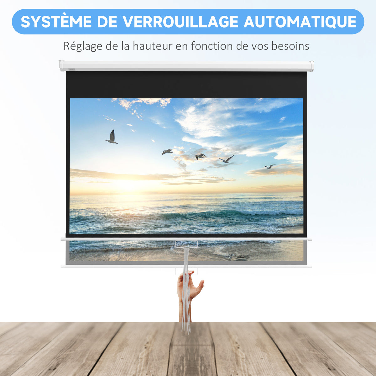Écran de projection TV et Home Cinema 80 Pouces 16:9 4K HD, fixation mural ou plafond, 187 x 8 x 150 cm-3