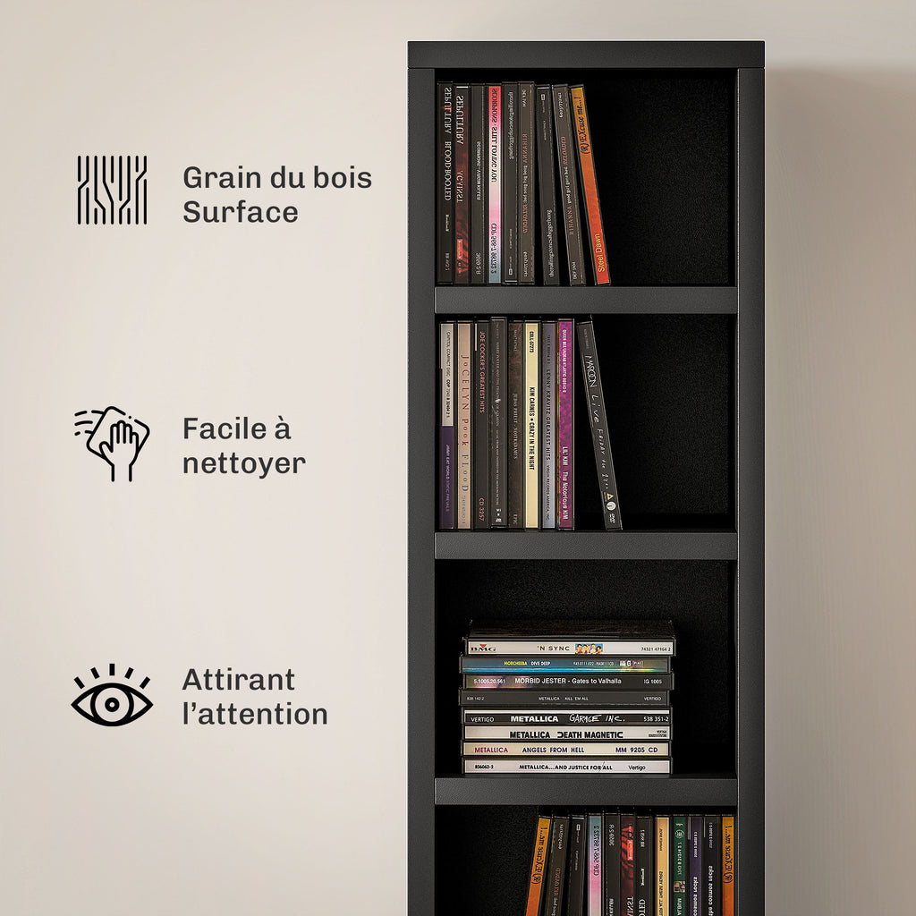 Rangements pour CD et DVD avec 12 compartiments, capacité max. 204 CD, 21 x 20 x 175 cm, noir-4