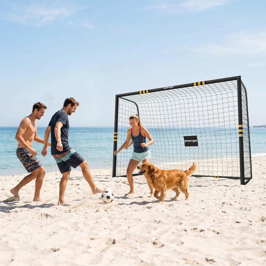 But de Football pour Enfant et Adulte 3 x 2 m, Envoloppé Mousse de Protection, 7 Piquets de Sol, Filet en PE, Jaune-7