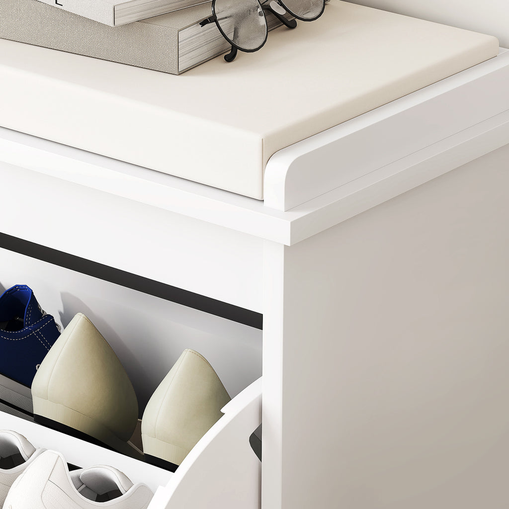 Banc à chaussures avec coussin d'assise rembourré et tiroir rabattable pour couloir, chambre, 62 x 26 x 47,5 cm, blanc-8