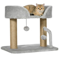 Arbre à chat grattoir design avec jeu 2 pompons suspendus 2 poteaux jute plateforme peluche jute 48 x 38 x 42 cm gris-0