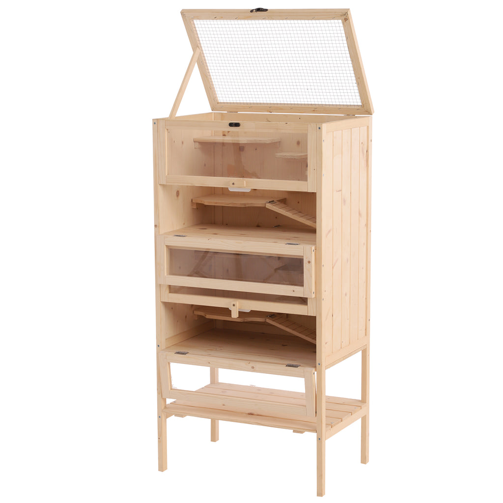 Cage pour hamsters souris petits rongeurs multi-niveaux 5 étages 10 plateformes bois de pin 60 x 40 x 120 cm-0