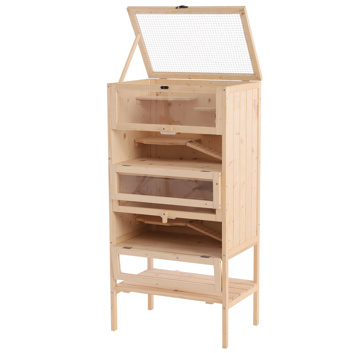 Cage pour hamsters souris petits rongeurs multi-niveaux 5 étages 10 plateformes bois de pin 60 x 40 x 120 cm-0