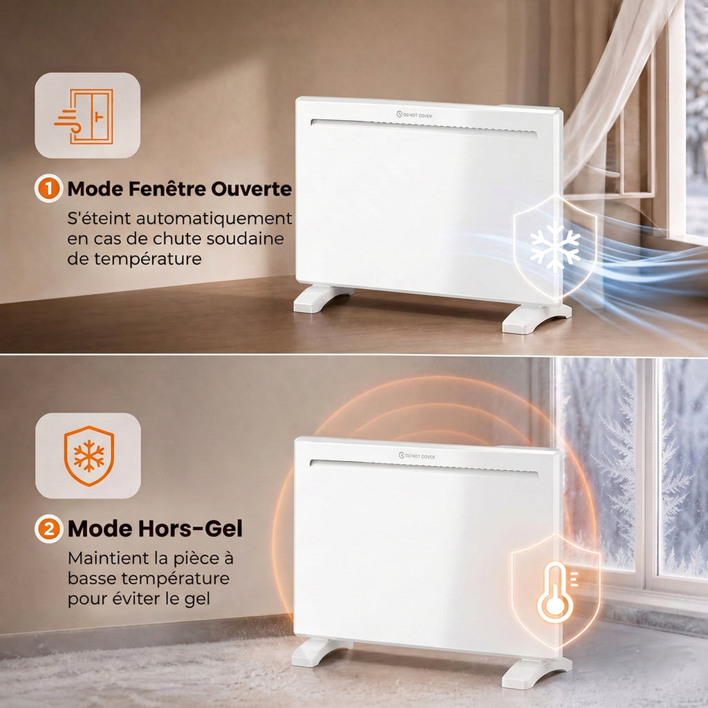 Radiateur Électrique 1500 W Connecté WiFi Sur Pied ou Mural, Commandes Vocales, 4 Modes, Écran LED, 70x21,5x43,5cm Blanc-6