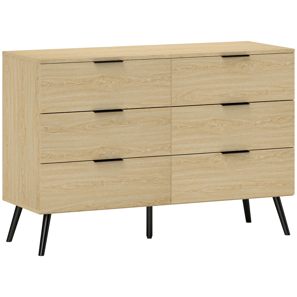 Commode 6 tiroirs Commode moderne pour chambre à coucher avec design anti-basculement 110L x 40l x 75H cm Aspect bois-0