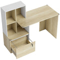 Bureau d'ordinateur avec bibliothèque 4 compartiments et tiroir verrouillable, 126 x 50 x 109 cm, chêne et blanc-0