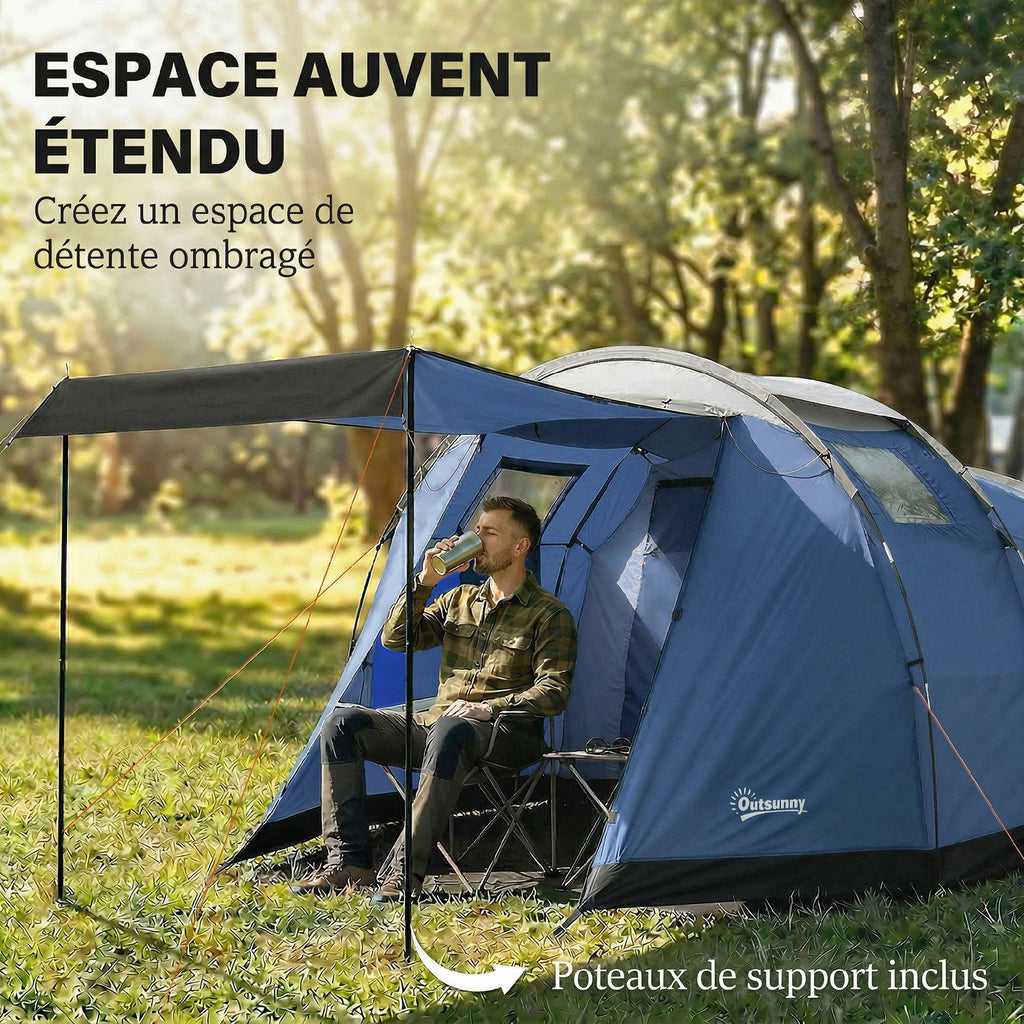 Tente de Camping Tunnel pour 4 Personnes Imperméable 3000mm Double Couche Hauteur 190cm Bleu Foncé-5