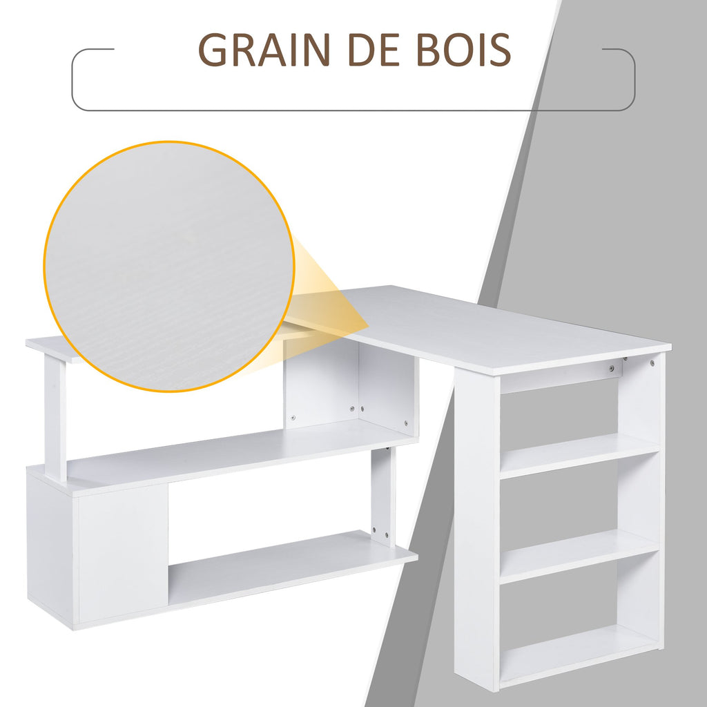 Bureau d'angle table de salle à manger avec rangement bureau informatique modulable bibliothèque intégrée + étagère 3 niveaux blanc-6