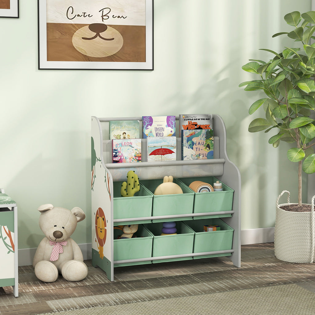Meuble rangement enfant, rangement jouet enfant, 6 tiroirs en tissu et étagère à deux niveaux, 63x30x71cm, vert-9