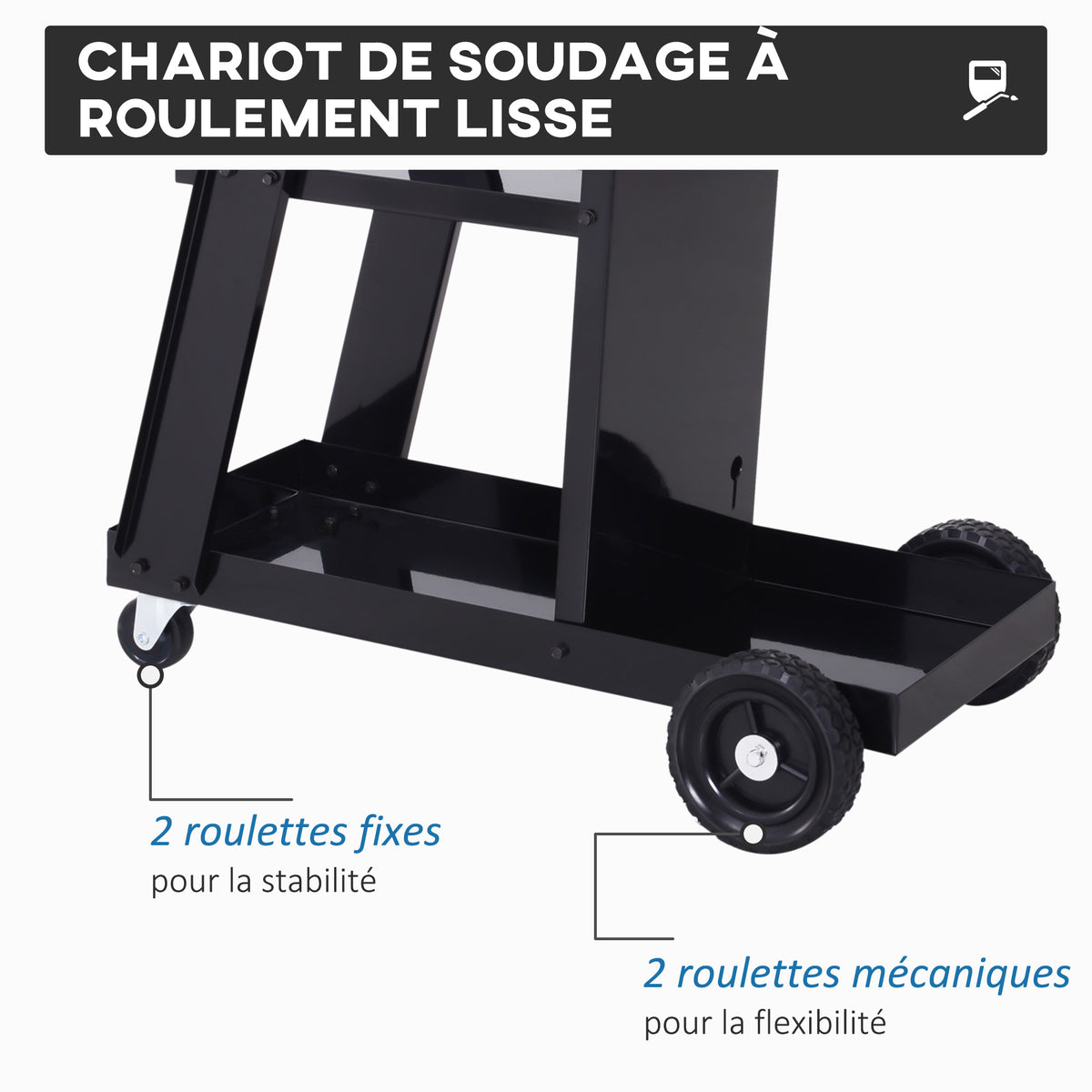 Chariot de soudage mobile à 3 niveaux avec 4 roues, porte-bouteille de gaz et chaînes de sécurité, charge 50 KG, noir-6