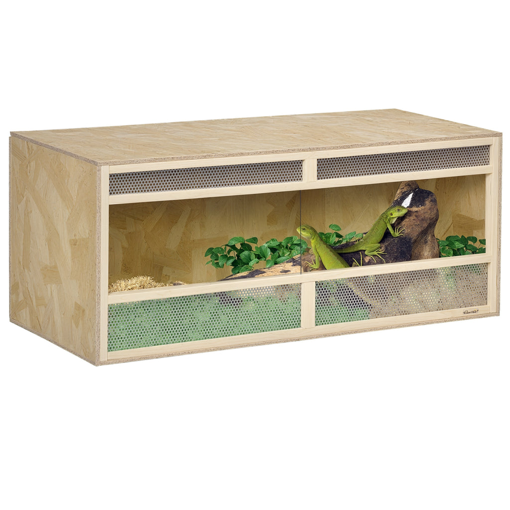 Terrarium en bois OSB pour reptiles avec porte coulissante en verre - 120 x 50 x 50 cm naturel-0
